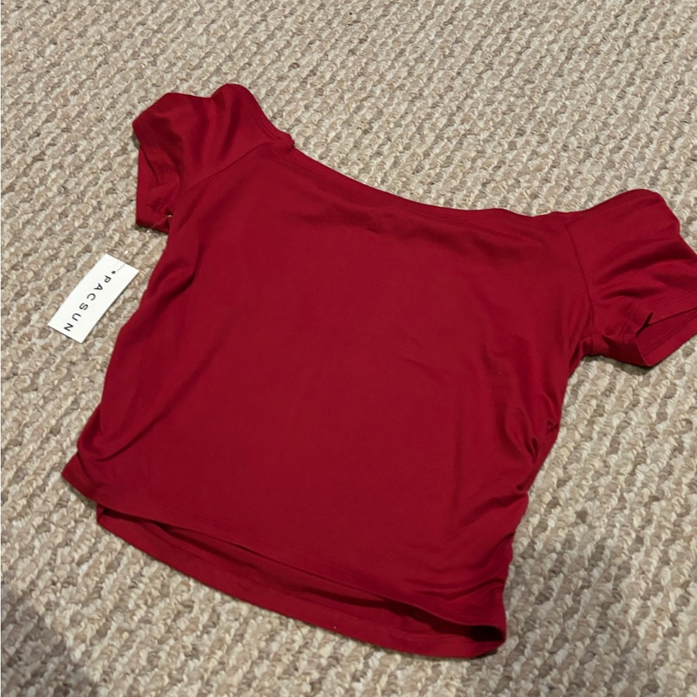 Women's Pacsun Elegant Off-Shoulder Red Shirt Sleeve Top - Size Medium NWT
